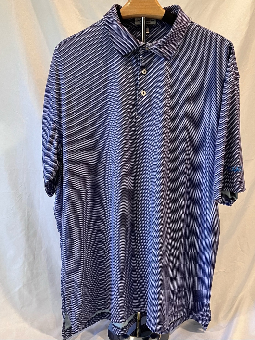 Peter Millar Summer Comfort Polo XL Blue Pink Geometric Golf Hyatt Preppy